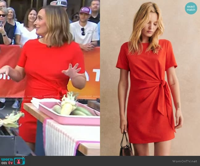 Sezane Pippa Short Dress in Coral worn by Gaby Dalkin on Today