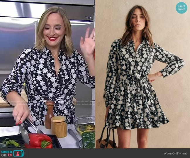 Sezane Sol Dress in Ecru Embroidery/ Black worn by Gaby Dalkin on Today