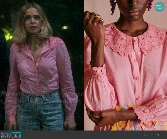 Sezane Katherine Shirt in Bright Pink worn by Imogen Adams (Bailee Madison) on Pretty Little Liars Original Sin