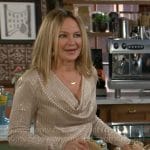 Sharon's shimmery cowl neck top on The Young and the Restless