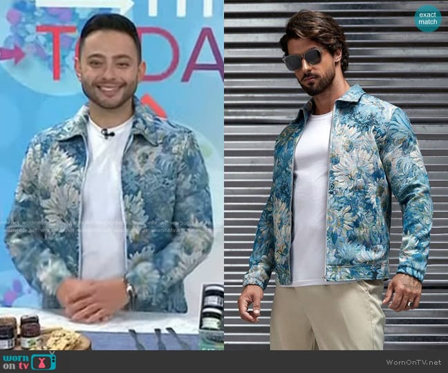 Shein Manfinity Homme Men Floral Print Zip Up Jacket worn by Joey Skladany on Today