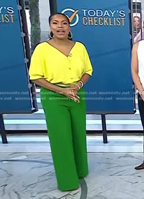 Sheinelle's green wide-leg pants on Today