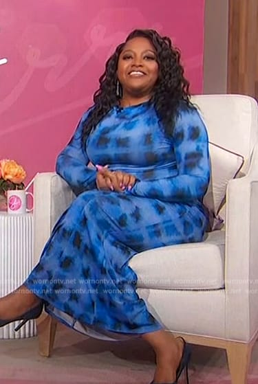 Sherri's blue check print ruched dress on Sherri