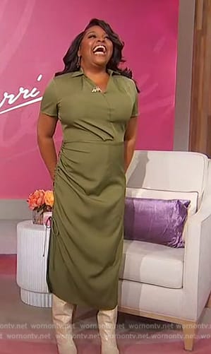 Sherri’s green ruched dress on Sherri