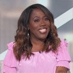 Sheryl’s pink off shoulder top on The Talk