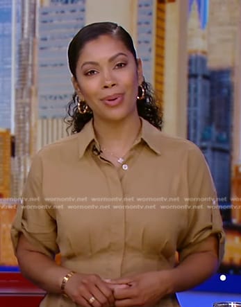 Shirleen's beige roll-up sleeve shirtdress on Good Morning America