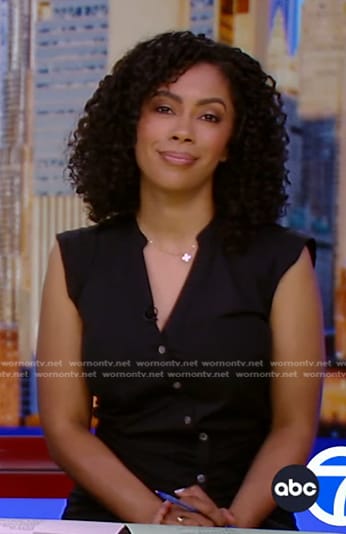 Shirleen's black asymmetric button dress on Good Morning America