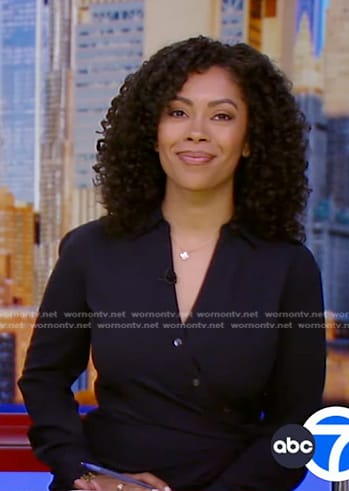 Shirleen's navy asymmetric button shirtdress on Good Morning America