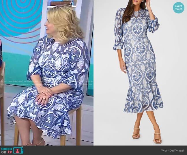 Shoshanna Adelia Embroidered Blouson-Sleeve Midi Dress worn by Melissa Joan Hart  on Today