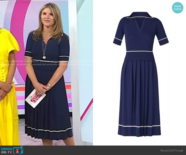 Shoshanna Riley Knit Short-Sleeve Midi-Dress in Navy worn by Jenna Bush Hager on Today