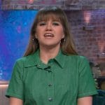 Kelly's green denim mini dress on The Kelly Clarkson Show