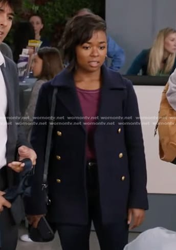 Simone's navy jacket with gold buttons on Greys Anatomy