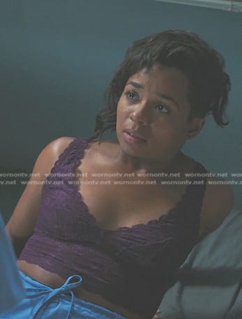 Simone's purple lace bralette on Greys Anatomy