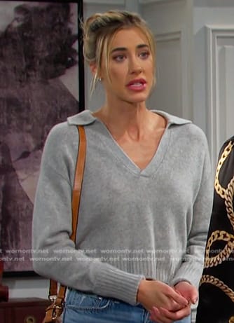 Sloan's grey collared sweater on Days of our Lives