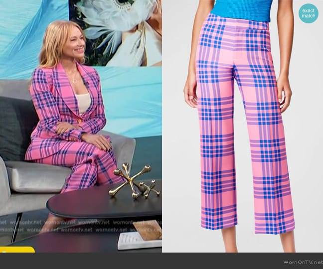 Smythe Cropped Cotton Plaid Flood Pants worn by Jewel Kilcher on Access Hollywood