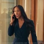 Sofia's navy belted blazer and skirt suit on Loot