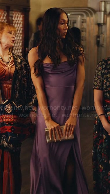 Sofia's purple cowl neck dress on Loot