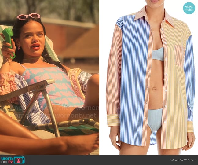 Solid and Striped The Oxford Color Block Stripe Tunic Swim Cover-Up worn by Minnie 'Mouse' Honrada (Malia Pyles) on Pretty Little Liars Original Sin