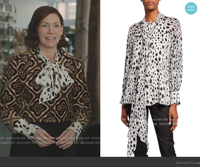 St. John Collection Snow Leopard Print Devore Blouse worn by Elsbeth Tascioni (Carrie Preston) on Elsbeth