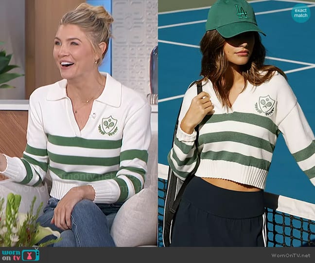 Stateside Long-Sleeve Polo Top worn by Amanda Kloots on The Talk