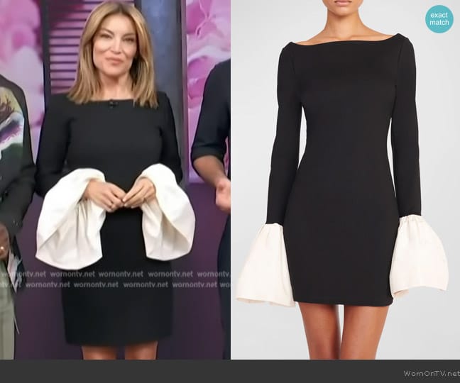 Staud Hawthorne Two-Tone Bell-Sleeve Mini Dress worn by Kit Hoover on Access Hollywood