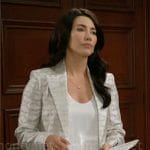 Steffy’s silver patterned blazer and shorts on The Bold and the Beautiful