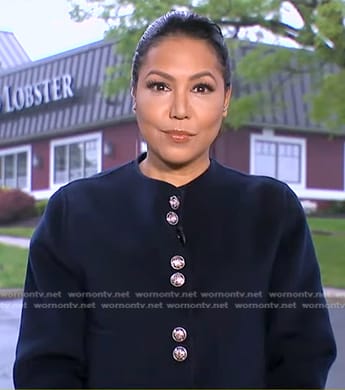 Stephnie’s navy crew neck button jacket on Good Morning America