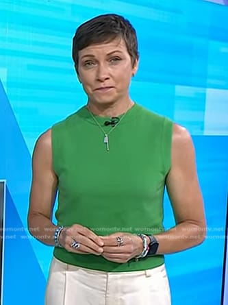 Stephanie’s green sleeveless knit top on Today