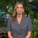 Stephanie Abrams' grey pleated double-breasted dress on CBS Mornings
