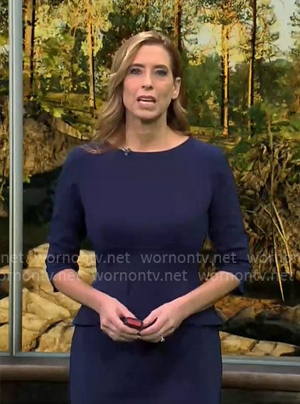 Stephanie Abrams' navy peplum dress on CBS Mornings