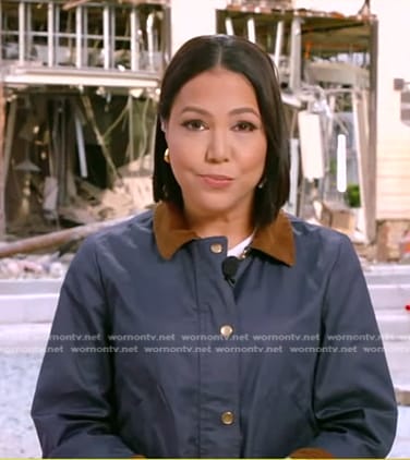 Stephanie's navy jacket with corduroy collar on Good Morning America