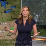 Stephanie Abrams’ navy v-neck sheath dress on CBS Mornings