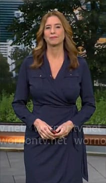 Stephanie Abrams’ navy wrap dress on CBS Mornings