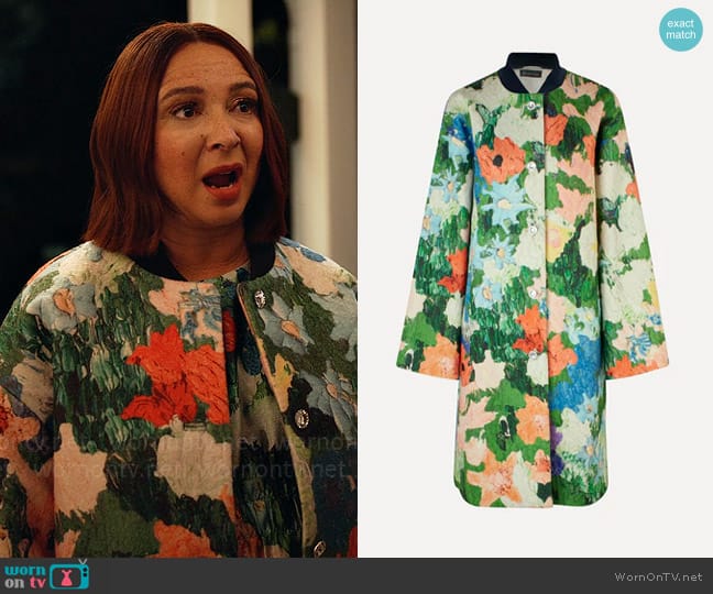 Stine Goya Beth Coat in Impressionist Garden worn by Molly Novak (Maya Rudolph) on Loot