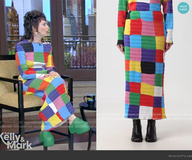 Sunnei Colour-block skirt worn by Sarah Sherman on Live with Kelly and Mark