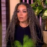 Sunny’s black and green feather print dress on The View