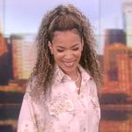 Sunny’s white floral belted shirtdress on The View