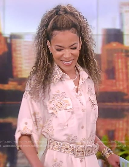 Sunny’s white floral belted shirtdress on The View