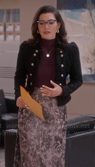 Susan's velvet jacket and lace skirt on So Help Me Todd