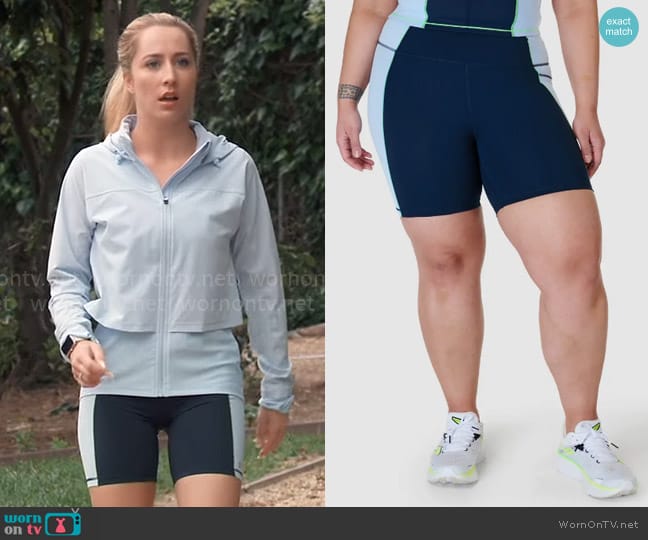 Sweaty Betty Power 6-Inch Bike Shorts in Navy Blue worn by Josslyn Jacks (Eden McCoy) on General Hospital