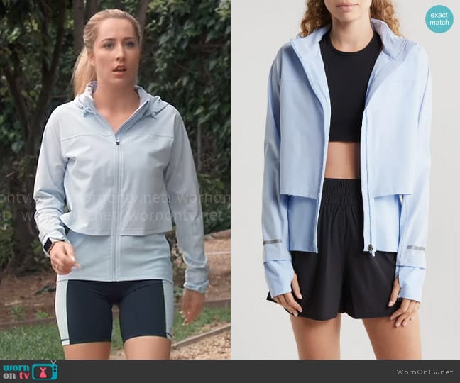 Sweaty Betty Fast Track Running Jacket in Breeze Blue worn by Josslyn Jacks (Eden McCoy) on General Hospital