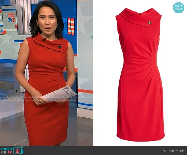 Tahari Envelope Neck Career Dress in Red worn by Vicky Nguyen on NBC News Daily