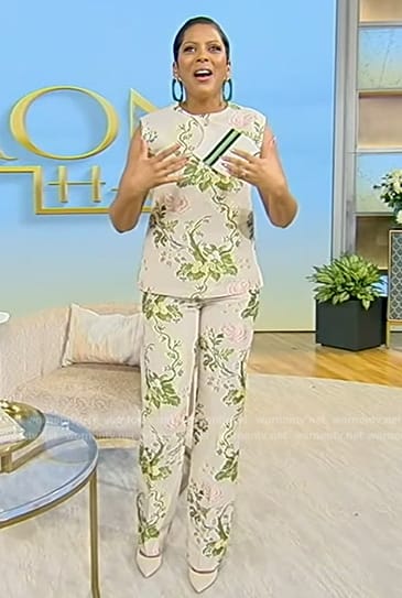 Tamron’s floral jacquard top and pants on Tamron Hall Show