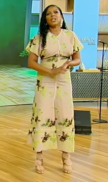 Tamron's yellow floral print dress on Tamron Hall Show