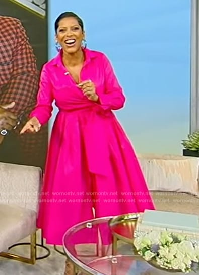 Tamron’s pink bow front dress on Tamron Hall Show