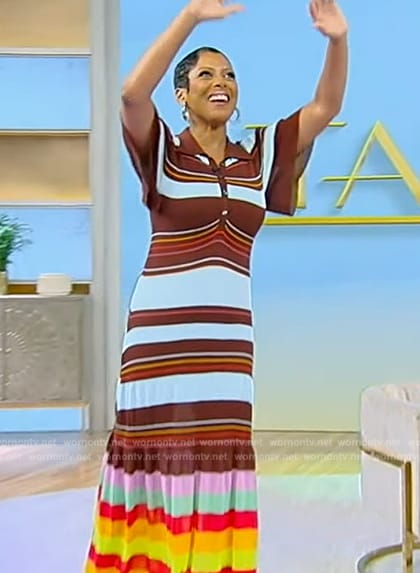 Tamron’s striped maxi polo dress on Tamron Hall Show