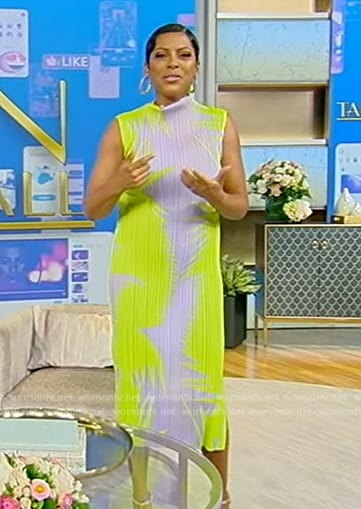 Tamron’s palm print plisse dress on Tamron Hall Show