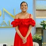 Tamron’s red ruffle belted dress on Tamron Hall Show