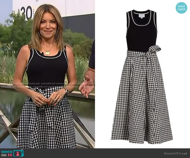 Tanya Taylor Devon Mixed-Media Midi-Dress worn by Kit Hoover on Access Hollywood