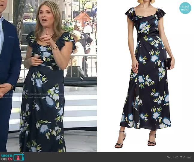 Tanya Taylor Luna Floral Dress in Black Ballad Blue Multi worn by Jenna Bush Hager on Today